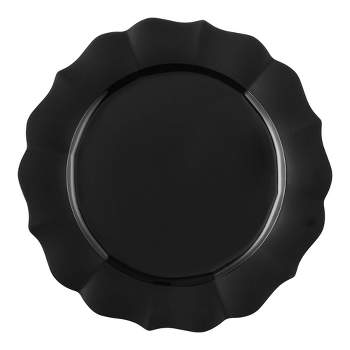Smarty Had A Party 10.25" Black Round Lotus Disposable Plastic Dinner Plates