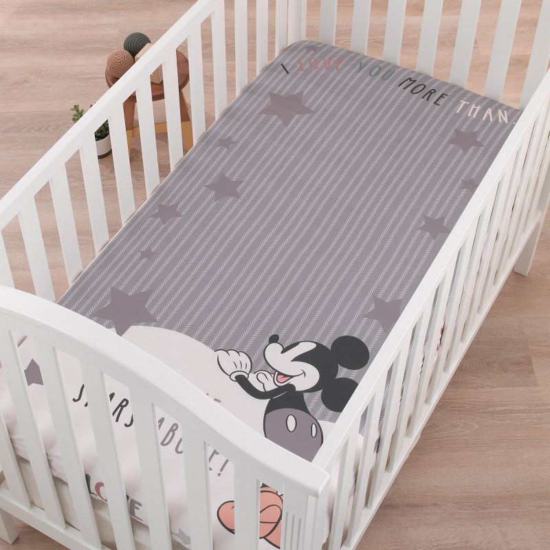 Disney Mickey Mouse Love Mickey Gray, White, and Tan I Love You More Than All The Stars Above Photo Op 100% Cotton Fitted Crib Sheet, 3 of 6