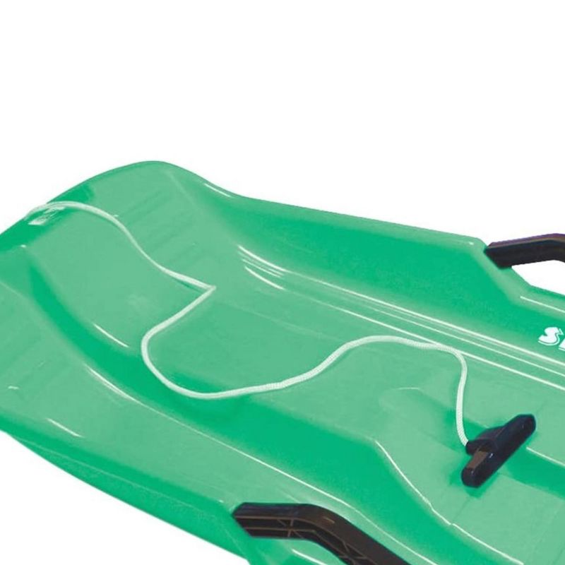 Slippery Racer Downhill Thunder Flexible Kids Toddler Plastic Toboggan Snow Sled with Built In Brake System, Pull Rope, and Handle Grips, Green, 5 of 7