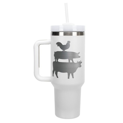 Elanze Designs Stacked Farm Animals Chicken Pig Cow 40 oz. Stainless Steel, Large Water Bottle Coffee Mug, Spill & Leak Resistant, Thermal Travel