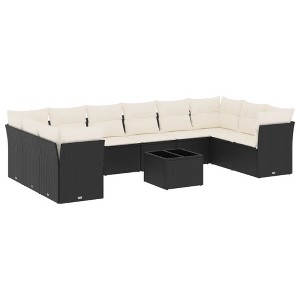 vidaXL 11 Piece Patio Sofa Set with Cushions Black and Cream - With Table - 1 of 4