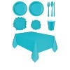 Exquisite Blue Party Tableware Set – 222-Piece Disposable Dinnerware Kit Serves 20 Guests | Paper Plates, Plastic Cups, Cutlery, Napkins & Table Cover - 2 of 2