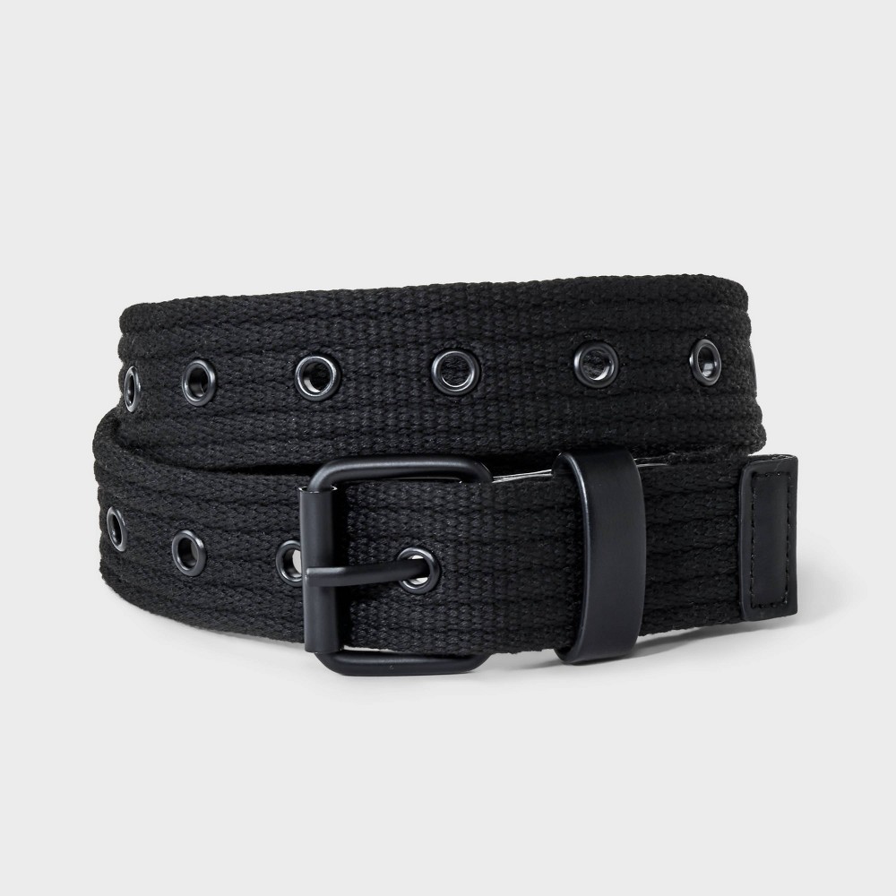 Boys' Webbed Belt with Grommets - Cat & Jack™ Black M: Adjustable Strap, Solid Pattern, Medium Size, Knit Construction