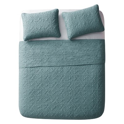 Sage Full Microfiber Embossed Floral Quilt Set
