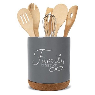 Elanze Designs Family Forever Grey X-Large Cork Bottom Kitchen Utensil Holder