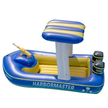 Swimline 67" Blue and Yellow Harbor Master Patrol Boat with Pump Squirter Swimming Pool Float
