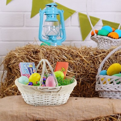 White Oval Wicker Basket with Beige Fabric Liner