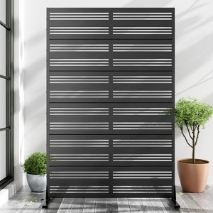 PexFix 72 x 47 Inch Louvered Design Metal Privacy Screen Freestanding Outdoor Divider Panel for Patio Deck Balcony Heavy Duty Base Weatherproof Black - 1 of 4
