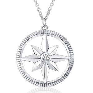 Pompeii3 Compass Diamond Solitaire Pendant 14k White Gold Women's Necklace - 1 of 3