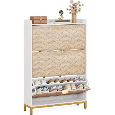 Tribesigns Wooden Tipping Shoe Rack Organizer