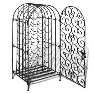 vidaXL Wine Rack for 35 Bottles - Durable and Rust-Free Wrought Iron Wine Rack - Classic Freestanding Wine Cabinet with Side Lock Door - Black - 1 of 4