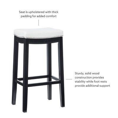 32" White Leather Saddle Style Backless Wood Bar Stool
