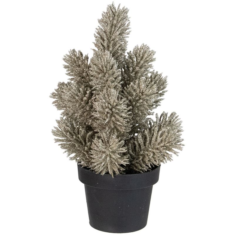 Northlight 8.5 Potted Champagne Metallic Glitter Artificial Pine Christmas Tree  - Unlit, 1 of 4