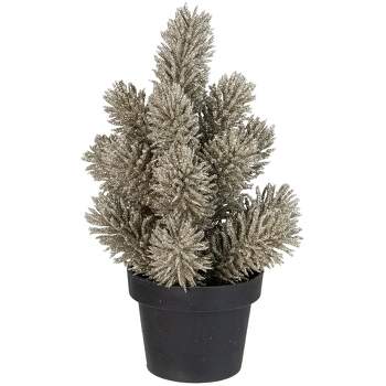 Northlight 8.5 Potted Champagne Metallic Glitter Artificial Pine Christmas Tree  - Unlit