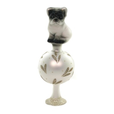 Inge Glas 8.5" Bulldog Finial Tree Topper Free Standing  -  Tree Toppers