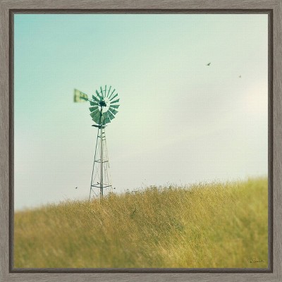 Amanti Art Farm Morning IV Square (Windmill) by Sue Schlabach Canvas Wall Art Print Framed 16-in. x 16-in.