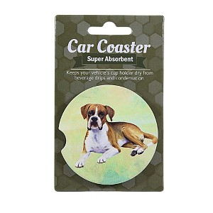 E & S Imports 2.5 Inch Boxer(Un-Cropped) Car Coaster Super Absorbent Coasters - 1 of 3