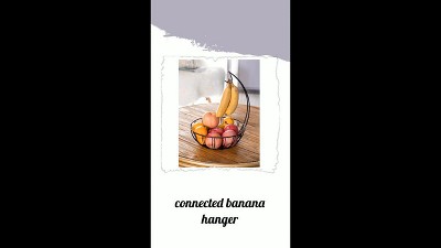 Round Black Metal Fruit Basket with Banana Hanger