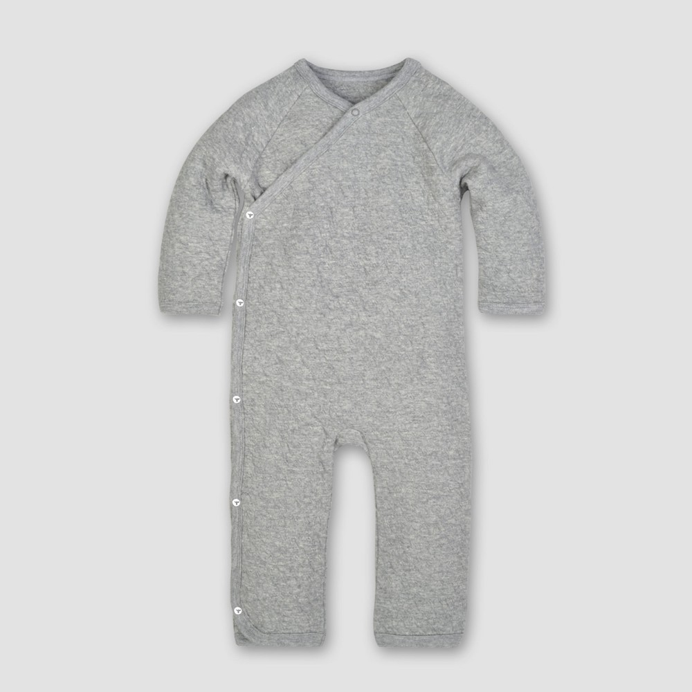 burt's bees baby® baby organic cotton quilted bee wrap front jumpsuit - heather gray 12m: lightweight long sleeve v neck romper