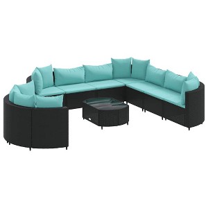 vidaXL Patio Sofa Set with Cushions Garden Furniture 10 Piece Poly Rattan - Black and Blue - 1 of 4
