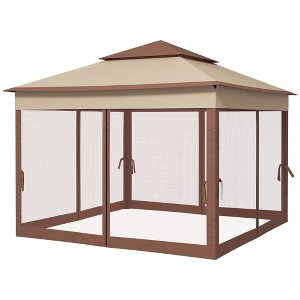 Outdoor Patio Pop Up Canopy Gazebo Shelter with Zipper Netting, Carry Bag, 11' x 11' - 1 of 4