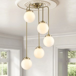 Rennnsan Kavelia 18"W 5-Light Staggered Milk Glass Modern Dimmable Chandelier in Gold - 1 of 4
