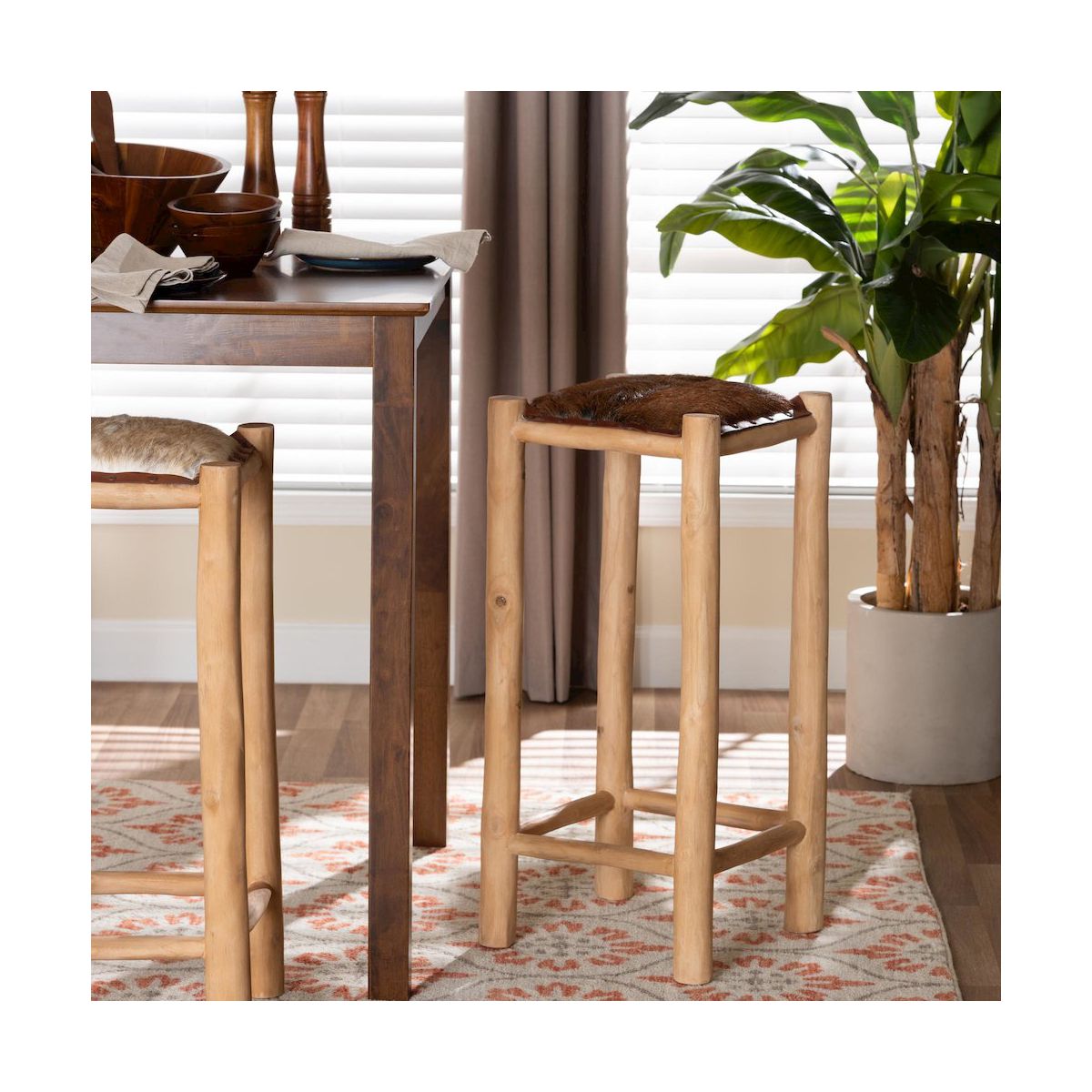 bali & pari,Rivera Genuine Goat Leather Bar Stool - Rustic Boho Seating with Teak Wood - thumbnail 8