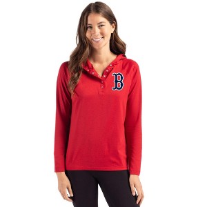 Boston Red Sox Cutter & Buck Coastline Epic Comfort Recycled Womens Hooded Shirt - 1 of 1