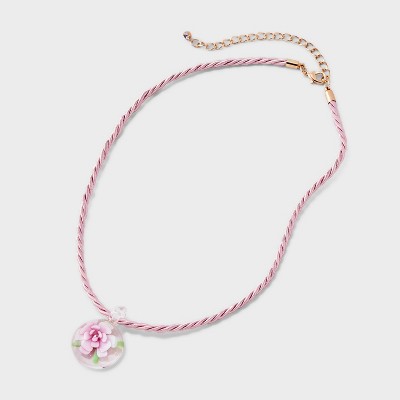 Flower Cord Pendant Necklace - Wild Fable&#8482; Pink