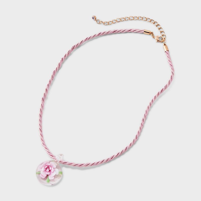 Flower Cord Pendant Necklace - Wild Fable&#8482; Pink, 4 of 7