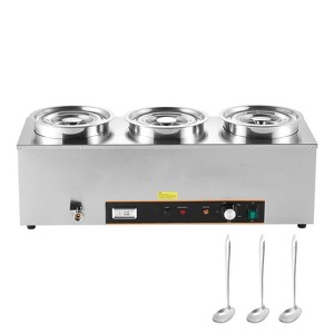 VEVOR Electric Soup Warmer, Three 6.34QT Stainless Steel Round Pot with 86~185°F Adjustable Temp, 1500W Commercial Bain Marie, Silver - 1 of 4