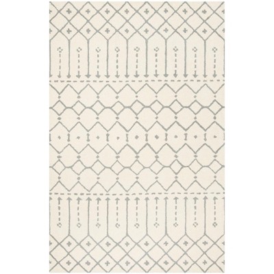 Ivory and Grey Hand Tufted Wool Area Rug, 5' x 8'