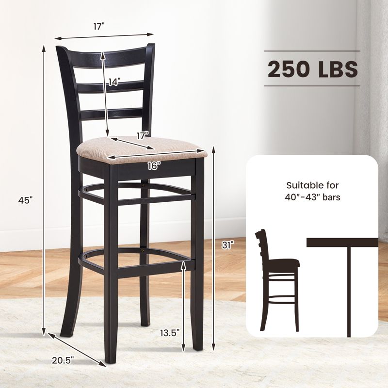 Costway Set of 4 Bar Stools 31'' Kitchen Dining Chairs with Ergonomic Backrest & Footrest, 3 of 9