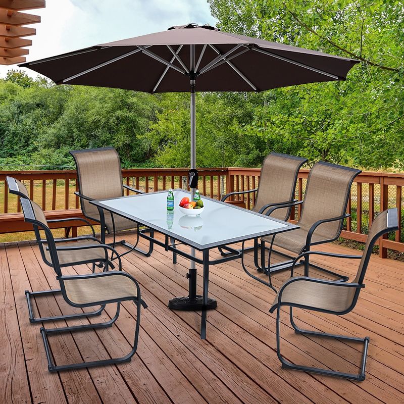 Costway 60''x 38'' Patio Dining Table Glass Top Rectangular Deck W/Umbrella Hole, 3 of 7