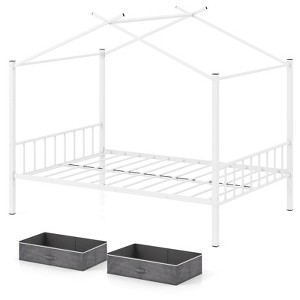 Safstar Full Size Metal House Bed with 2 Fabric Drawers Heavy-Duty Platform Bed White - 1 of 4