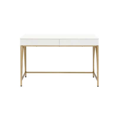 Lightmane 30'' White High Gloss Vanity Desk with Gold Details