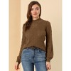 Allegra K Women's Ruffle Mock Neck Bishop Sleeve Knitted Ribbed Pullover Sweater - 3 of 4