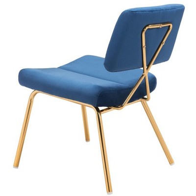 Blue Velvet Upholstered Dining Chairs with Gold Metal Frame, Set of 2