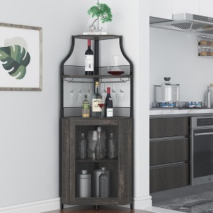 ODK Corner Bar Cabinet with Space-Saving Design, Corner Wine Rack with Detachable Wine Rack＆ Glass Holder,Versatile Storage Options - 1 of 4