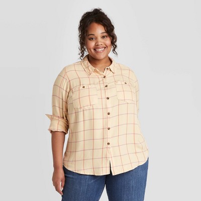 plus size white long sleeve button down shirt