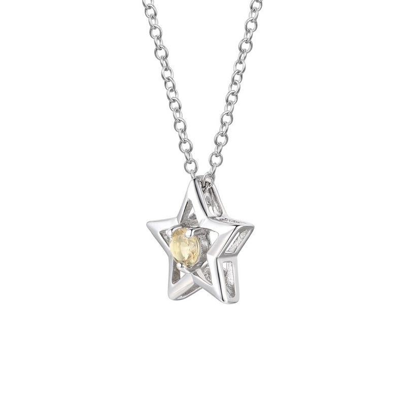 Guili Sterling Silver White Gold Plated with Yellow Tourmaline Gemstone Star Pendant Necklace, 2 of 3