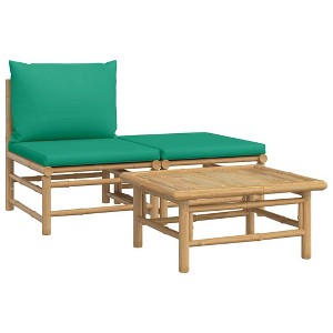 vidaXL Bamboo Patio Lounge Set - Modular Outdoor Furniture with Green Cushions, Comfortable Backrest Design, and Versatile Coffee Table - 1 of 4