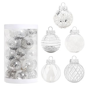 25 Pcs Christmas Tree Ornament Balls, 2.4 In Clear Shatterproof Christmas Decoration Balls, PET Painted Christmas Ball Set - 1 of 4