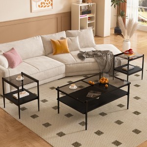 Mayeerty Coffee Table and End tables Set of 3, Tempered Glass Table with MDF layer, Modern Tables for Living Room , Gray Glass - 1 of 4