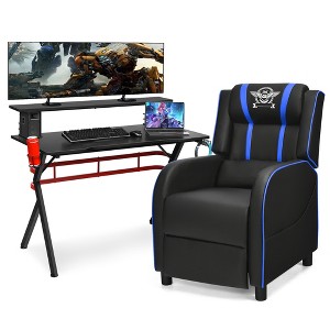 Costway Gaming Desk & Chair Set 48'' Computer Desk & Massage Recliner Chair Black + White/Blue/Pink/Red - 1 of 3