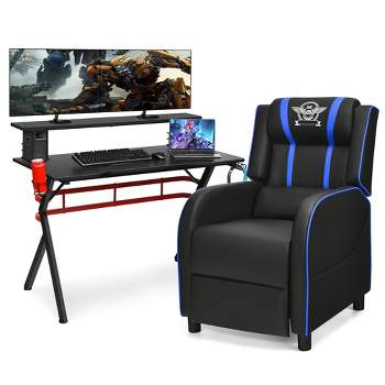 Costway Gaming Desk & Chair Set 48'' Computer Desk & Massage Recliner Chair Black + White/Blue/Pink/Red