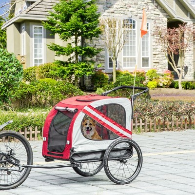 Red and Gray 2-in-1 Pet Bike Trailer and Stroller