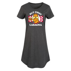 Women's Garfield But First Lasagna Graphic T-shirt Dress - Heather Charcoal - 4X - 1 of 4