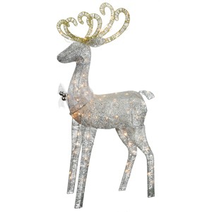 60" Prelit Crystal Splendor Silver Sisial Reindeer with Gold Antlers White Lights - National Tree Company - 1 of 4