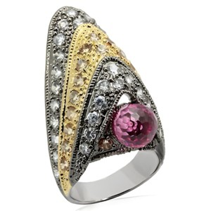 Slickblue Rhodium-Gold-Ruthenium Brass Ring with Multi-Color Grade CZ - Stylish Women's Jewelry, Size 6-9 - 1 of 3